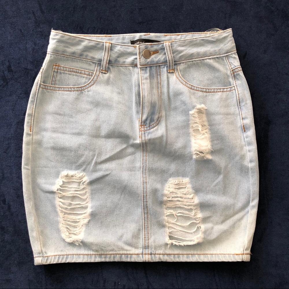 Naked Wardrobe Distressed Jean Skirt